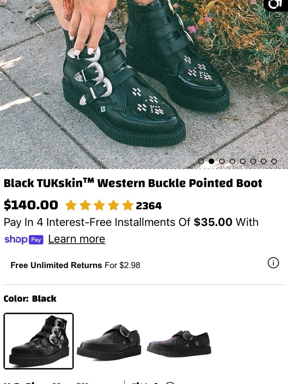 T.U.K Black TUKskin Western Buckle Pointed Boot - Picture 2 of 5